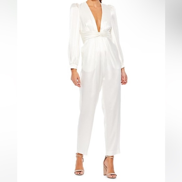 Mac Duggal Pants - Mac Duggal Ieena Satin Long-Sleeve Jumpsuit 14